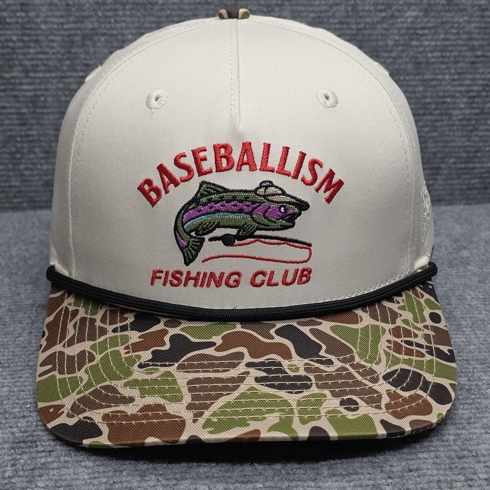 Baseballism Hat Cap Snap Back Mens One Size Beige Camo Fishing Trout Baseball